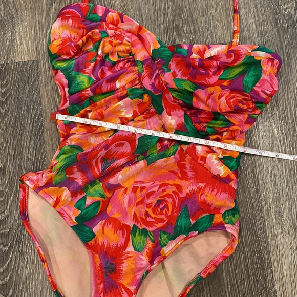 Vintage 90s one piece swimsuit floral bright tropical slimming Small - Picture 7 of 14